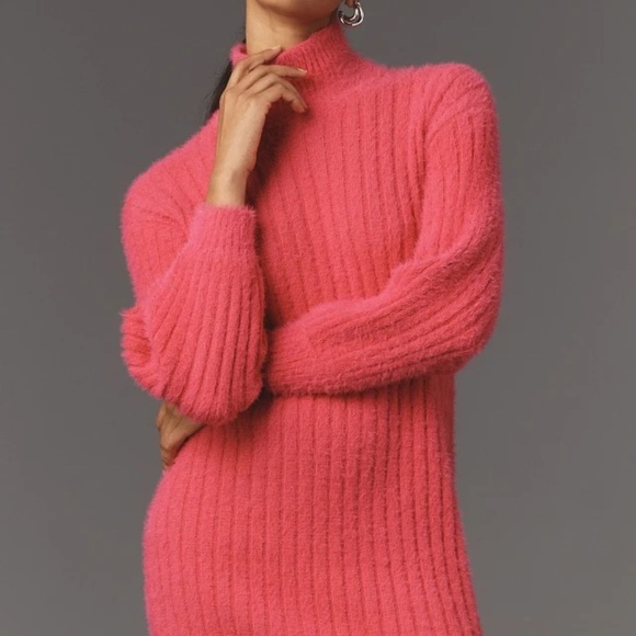 NWT Anthropologie Flat White Fuzzy Turtleneck Dress Small - Picture 2 of 7
